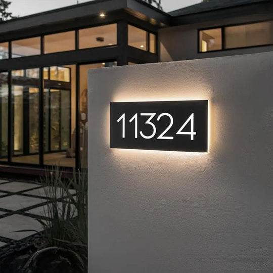 Brushed stainless steel illuminated address plaque Solar Lighted Address Sign