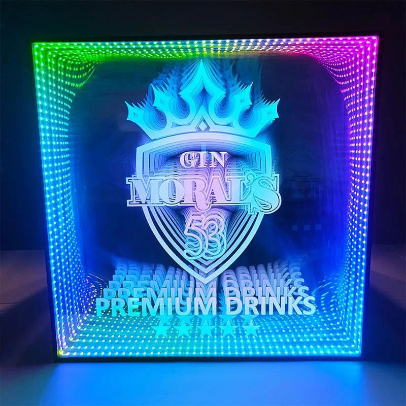 Contemporary Infinity Mirror - LED Illuminated Name Plate, Custom 3D Light Box for Modern Home, Bar, Wedding Reception Decor