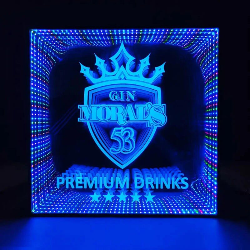 Infinity Mirror Business Name - LED Light Up Sign Box, 3D Illuminated Storefront Decor for Shops, Offices, Retail Gift Idea