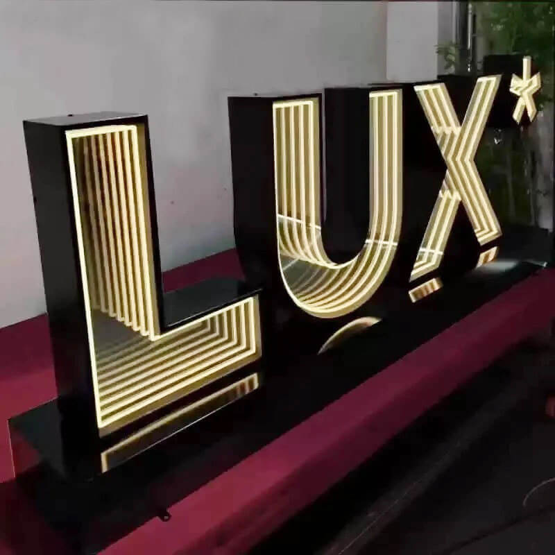 Infinity mirror LED sign with frosted acrylic for soft glow