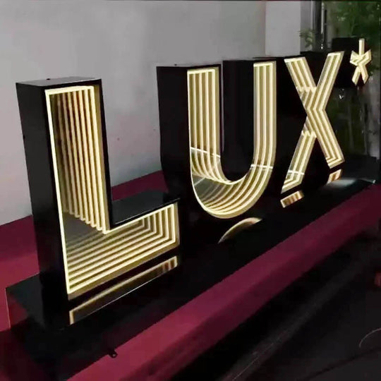 Infinity mirror LED sign with frosted acrylic for soft glow