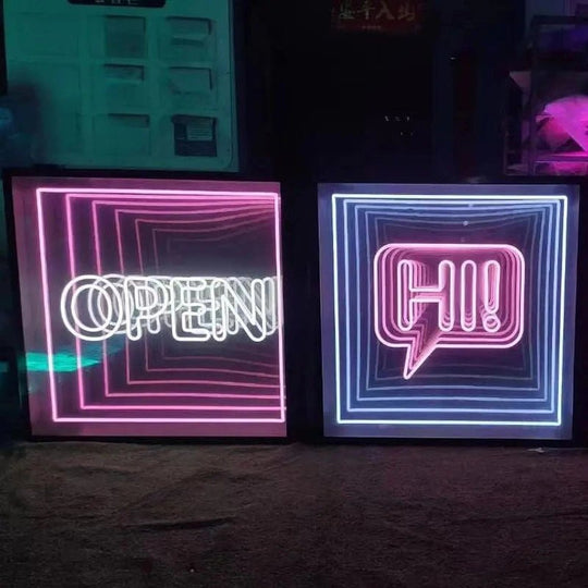 LED Neon Name Mirror - Infinity Light Box with Custom Text, 3D Wall Sign for Bar, Man Cave, Wedding, Unique Anniversary Gift