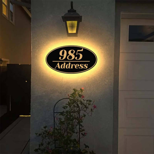 Large Oval House Address Sign House Number Plaque Solar powered house numbers Backlit address numbers