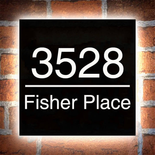 Large square address Plaque for LED Backlit Numbers illuminated door numbers