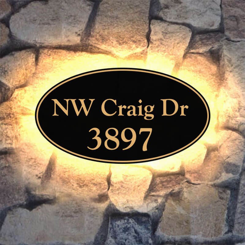 Oval Reflective Standard Address Plaque Large Aluminum Lighted Address Plaque Illuminated Address Plaques