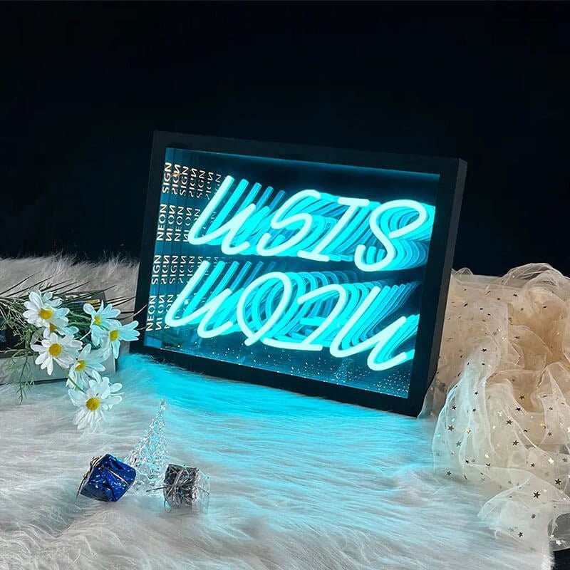 Personalized Neon Mirror Sign - Infinity LED Light Box with Custom Name, 3D Wall Decor for Bedroom, Bar, Unique Gift Idea
