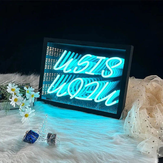 Personalized Neon Mirror Sign - Infinity LED Light Box with Custom Name, 3D Wall Decor for Bedroom, Bar, Unique Gift Idea
