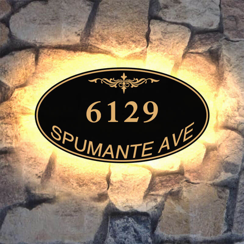 Traditioanl Address Plaque Illuminated House Number Address Street Number Light Box Oval Shape