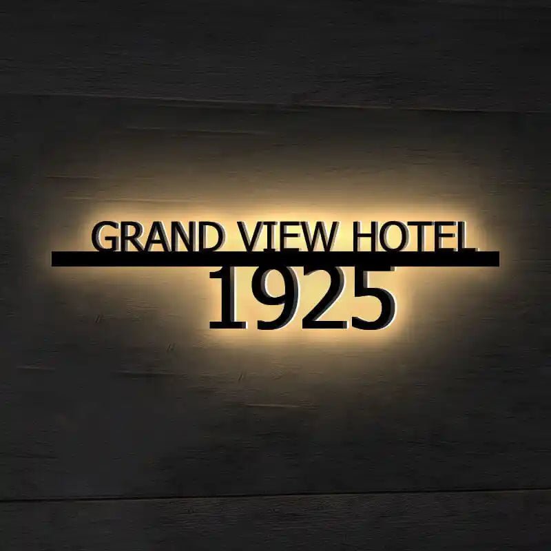Waterproof LED Hotel Address Sign - Matte Black Finish