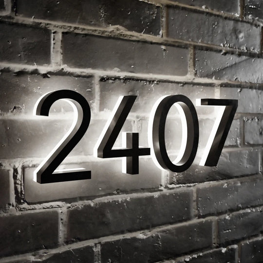 LED Illuminated Address Sign - Modern Black Backlit House Numbers