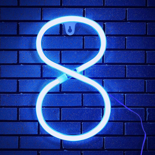 light blue neon sign