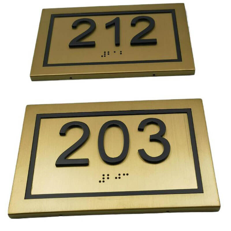 high-quality ADA-compliant Braille signs Custom braille nameplates for hotel room numbers