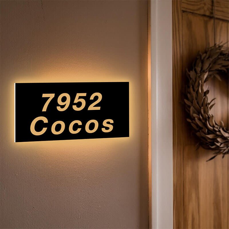 light up house numbers Illuminated house number plaque with dusk-to-dawn sensor