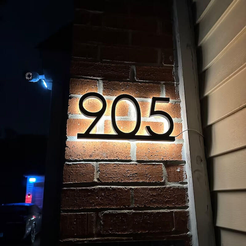 Minimalist LED address sign with slim profile and soft glow 3d black aluminum house numbers