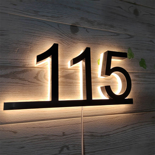 Modern LED backlit house numbers with waterproof aluminum design 3d house numbers black