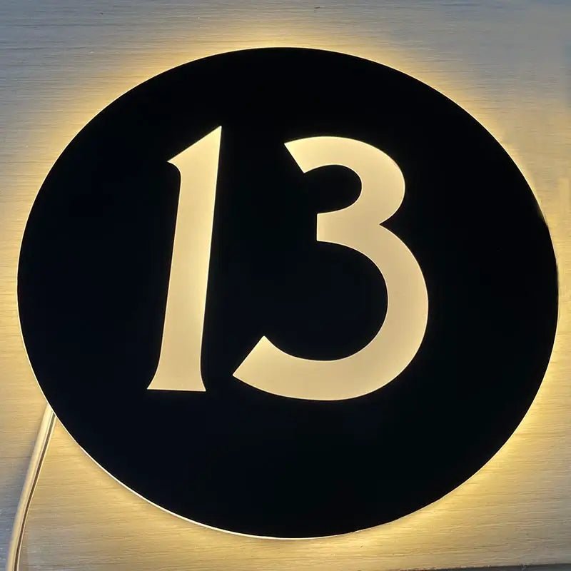 Custom Stainless Steel LED House Numbers – Front & Backlit Matte Black Plaques