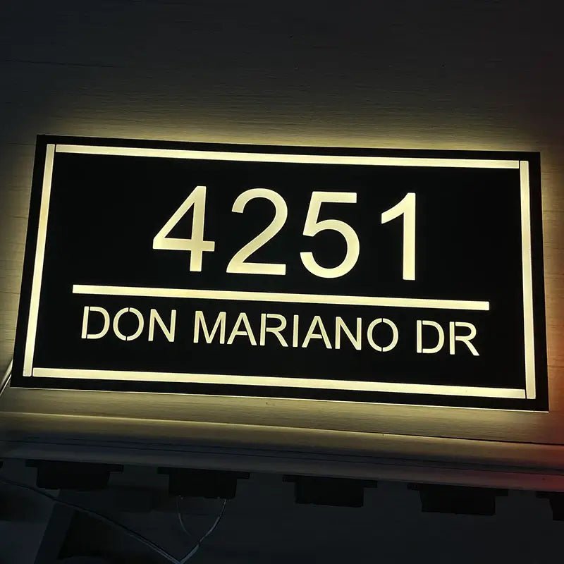 Horizontal Illuminated Address Plaques – Warm White 4500K LED with Custom Text