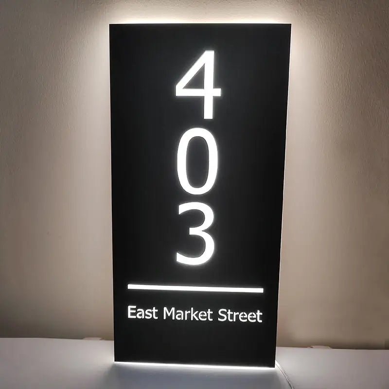Backlit house numbers Room number plaques Exterior building numbers
