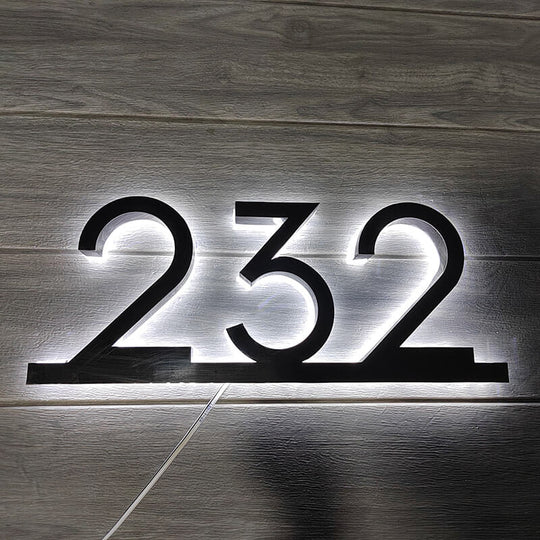 Brushed nickel LED house numbers with premium etched finish