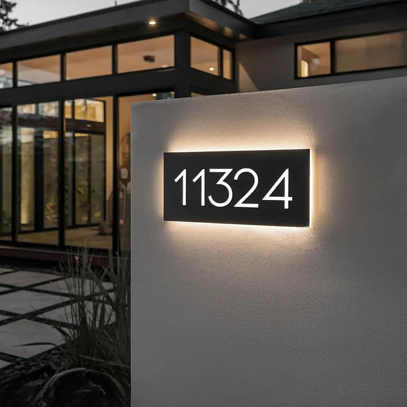 Brushed stainless steel illuminated address plaque Solar Lighted Address Sign