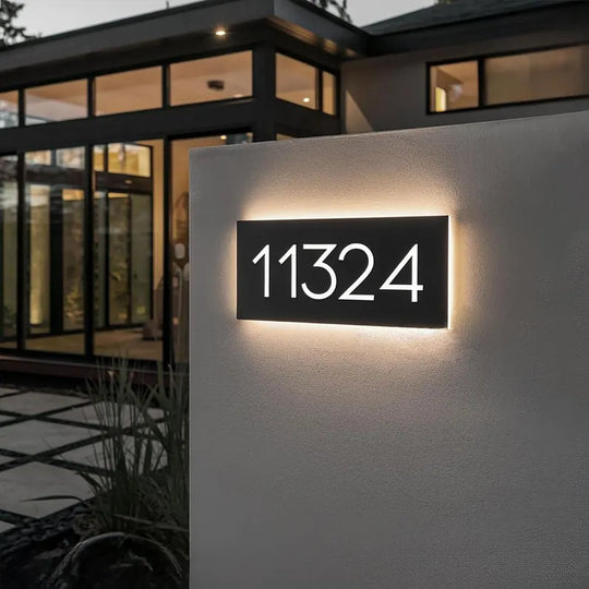 Brushed stainless steel illuminated address plaque Solar Lighted Address Sign