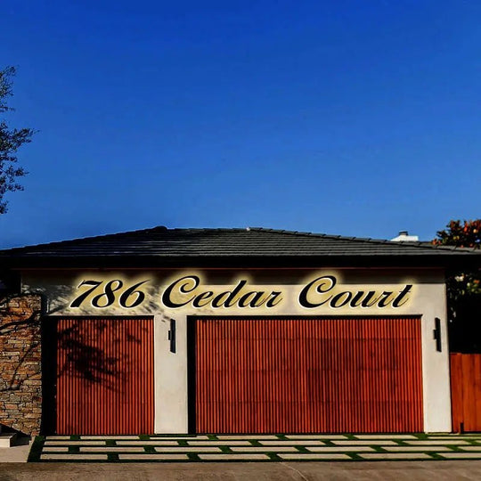 Brushed metal backlit street numbers for a sleek modern look