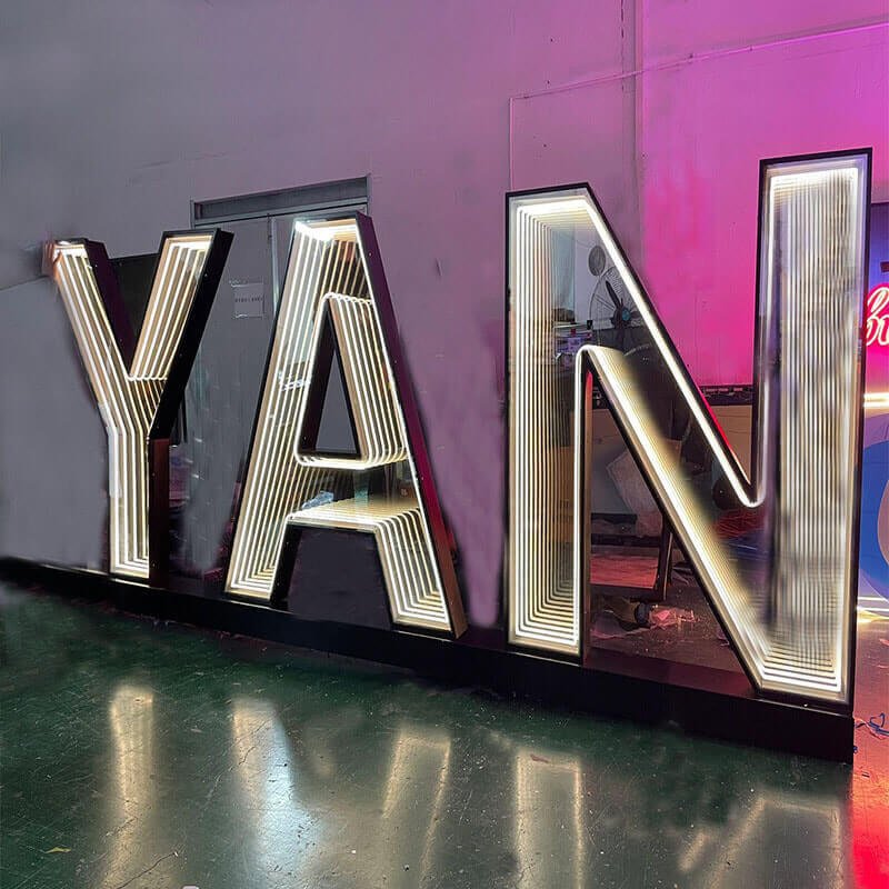 Custom LED track letters with infinity mirror illumination