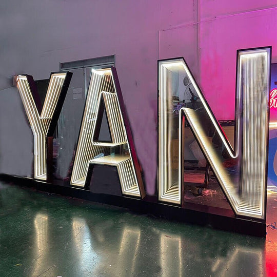 Custom LED track letters with infinity mirror illumination