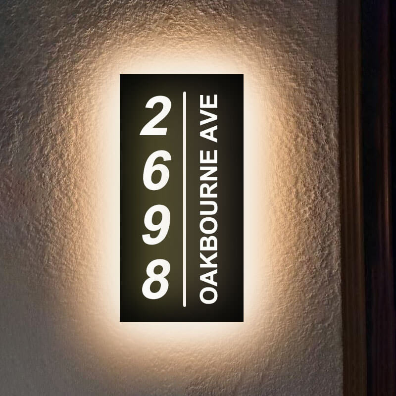 Custom Led Metal Sign Hollow Out Vertical Lighted Address Plaque