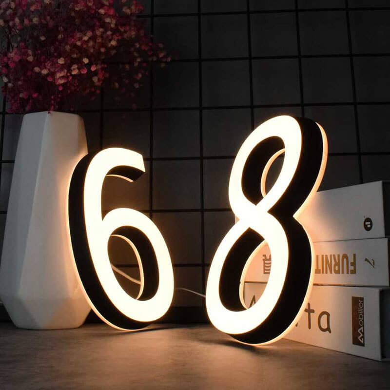 Durable backlit house numbers light up address signs for homes 