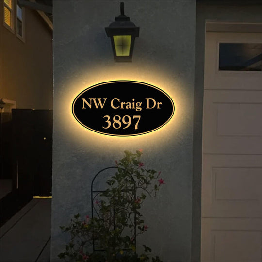Illuminated and Reflective Address Plaques Oval Aluminum Lighted Address Plaque lighted house number signs