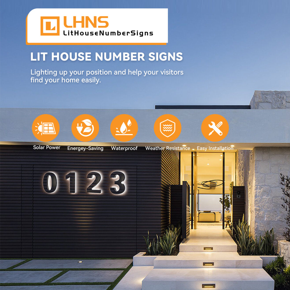 LED house numbers Illuminated address plaques Lighted house number signs Solar house numbers Backlit address numbers Modern house number signs Outdoor lighted address signs Custom illuminated house numbers Contemporary address plaques Stainless steel house numbers