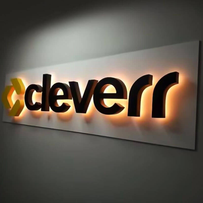 LED illuminated office signs with custom logos and sleek designs