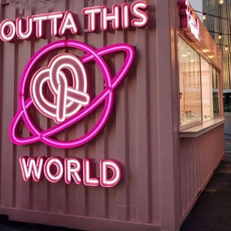Large marquee neon letters for event entrance