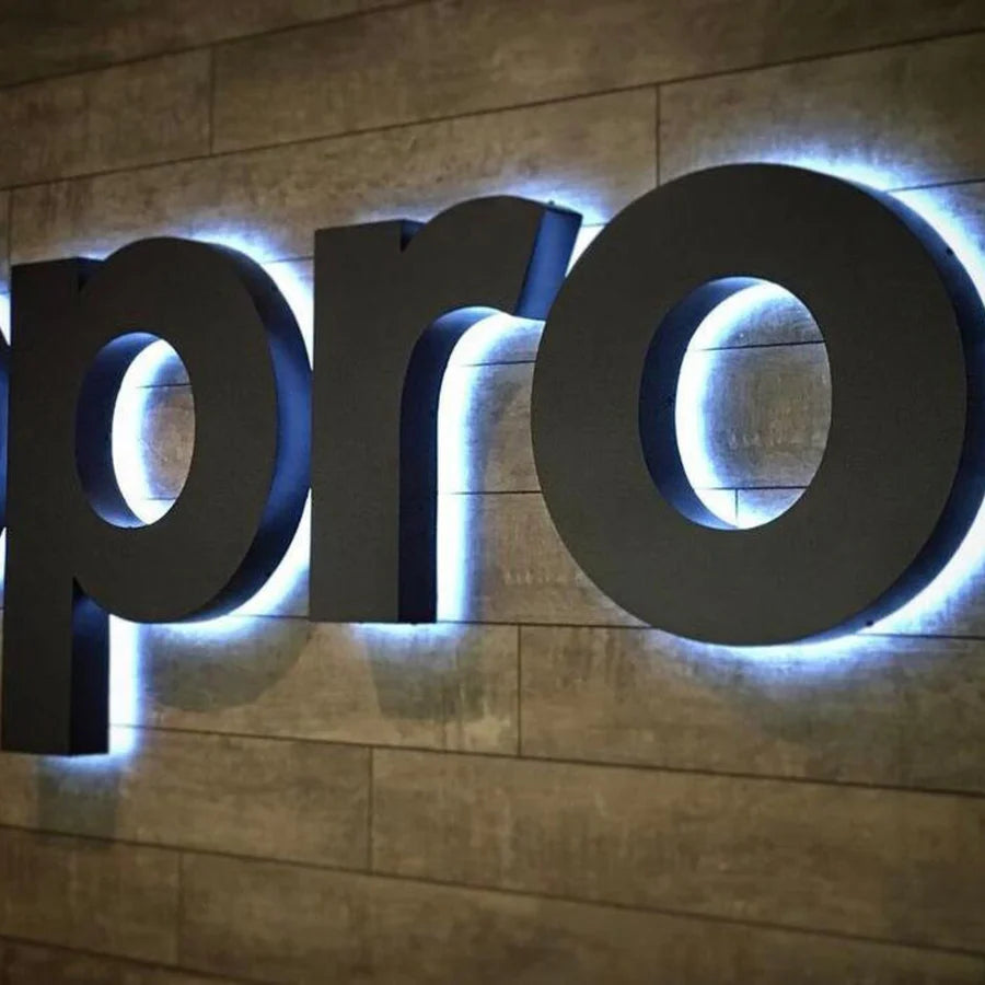 Modern backlit reception signs for corporate and healthcare facilities