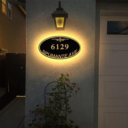 Oval House Numbers Plaque House Number Address Light, Solar Wall Mounted Address Plaque LED Light
