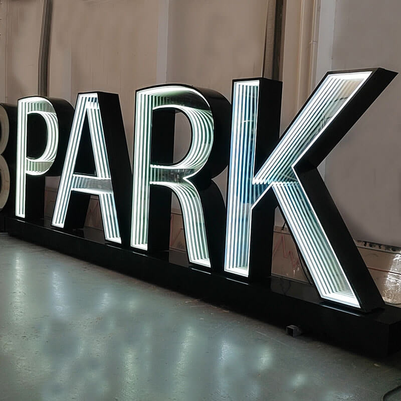 Personalized LED channel letters with infinity mirror effect