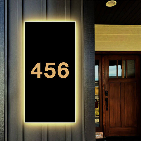 Rectangular Black Lighted LED Wall Mount Address Light  LED house number sign