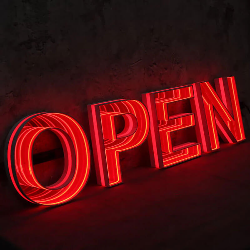 Sleek infinity mirror LED sign for modern retail stores