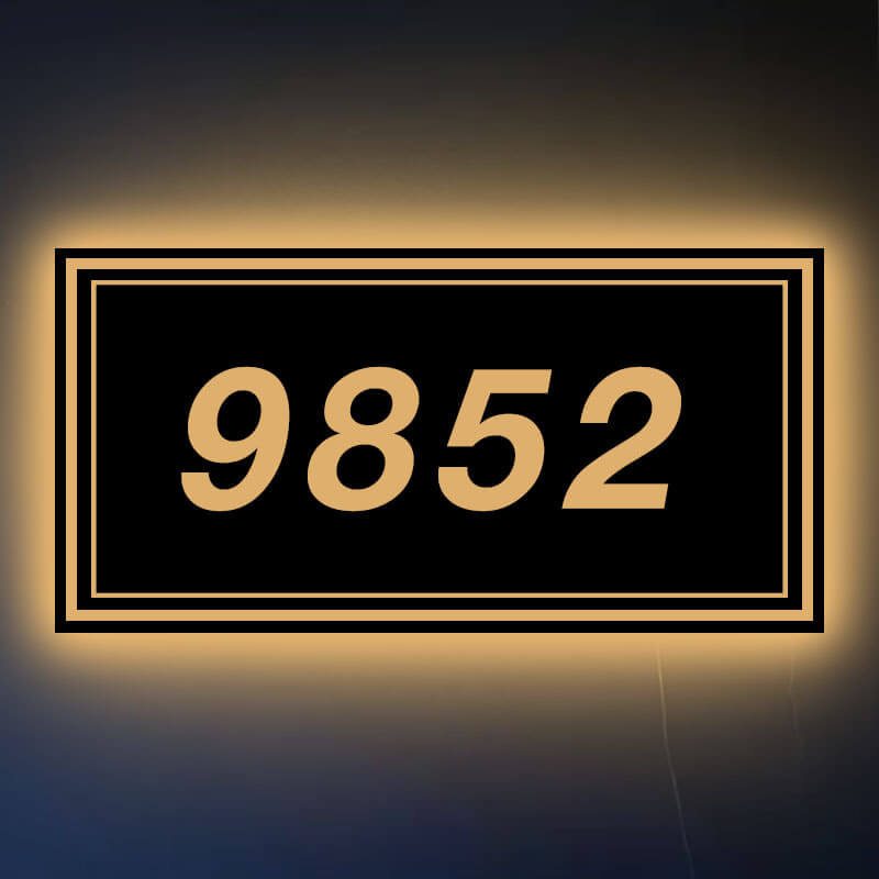 Solar powered illuminated house number plaque backlit numbers address sign