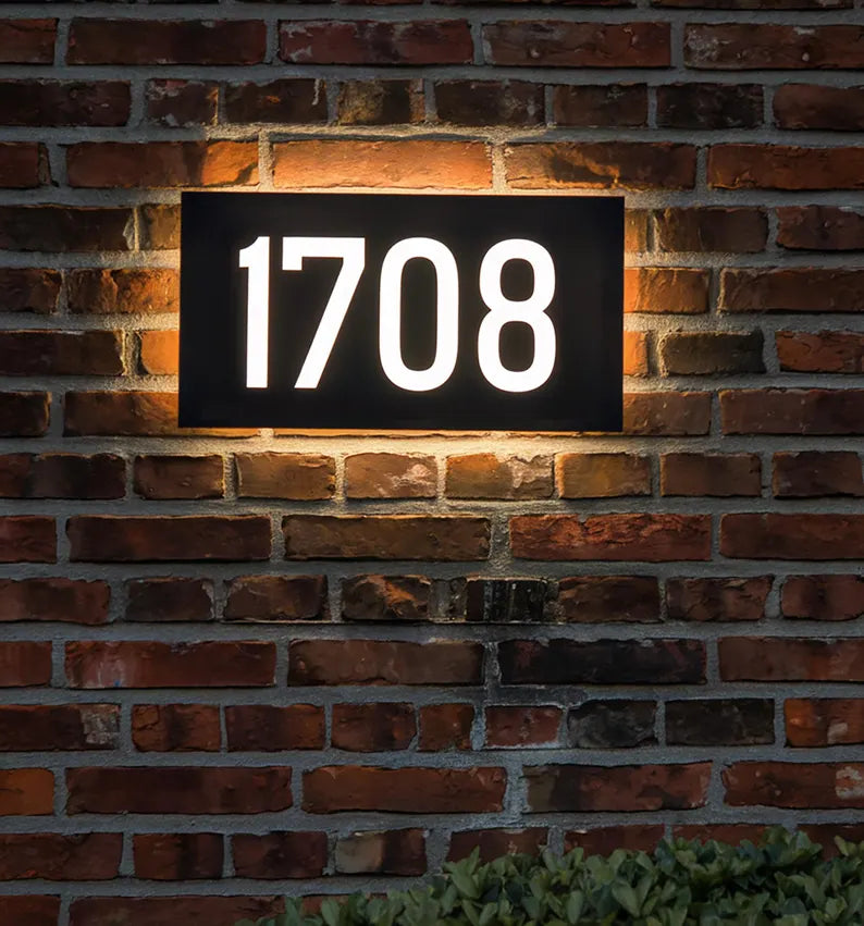 house number signs Outdoor solar powered house number plaque with LED lights