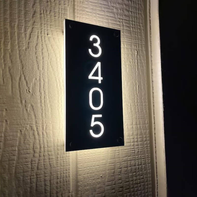 Personalized Lighted House Number Plaque - Custom Rectangular Address Sign with LEDs