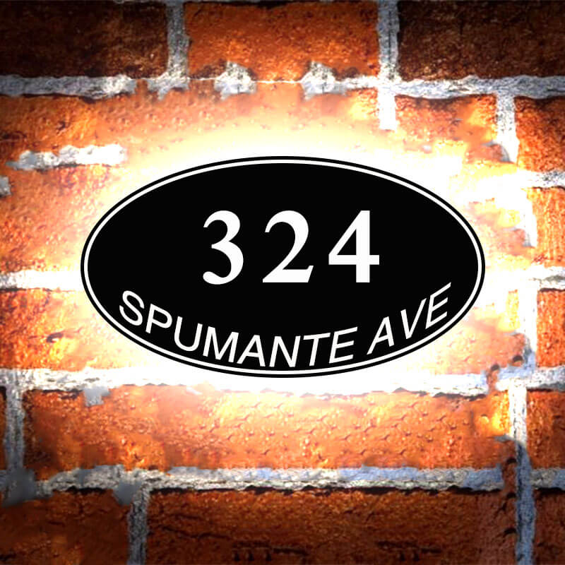illuminated house numbers Oval Lighted Address Plaque in Black Frame Color with lighted house numbers 