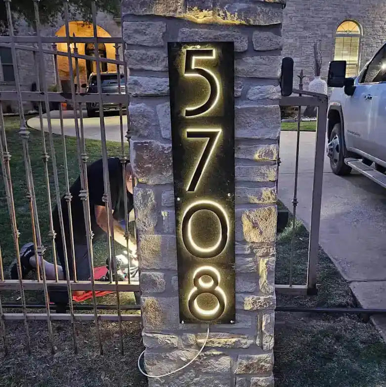 Modern Backlit House Numbers on Backplate Stylish Illuminated Address Signs Mounting Panel