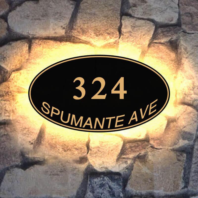 outdoor address signs lighted Solar Address Sign With Separate Solar Panel, Backlit House Numbers Outside Light Up Temperature LED Lighted House Number 